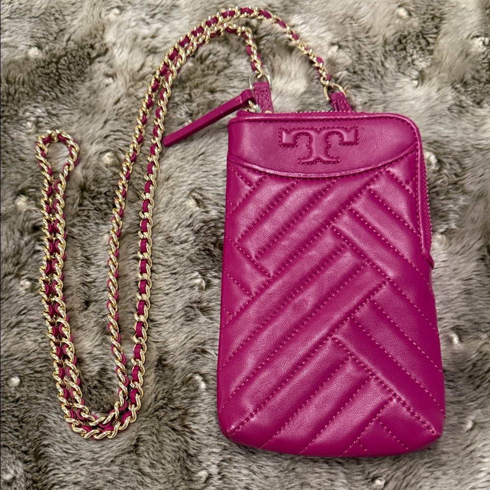 Tory Burch Pink Quilted Crossbody Phone Bag